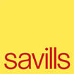 Red text saying Savills on a yellow square background