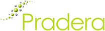 Green text saying Pradera, with a plant like motif on the left hand side